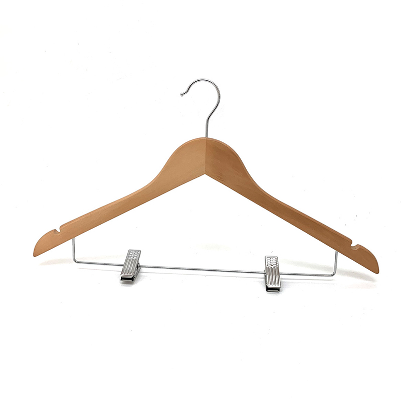 wooden coat hanger with clips natural